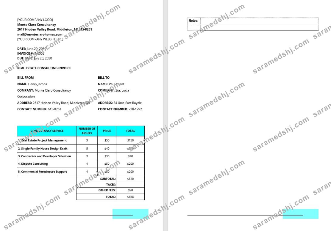 Real Estate Consulting Invoice Template